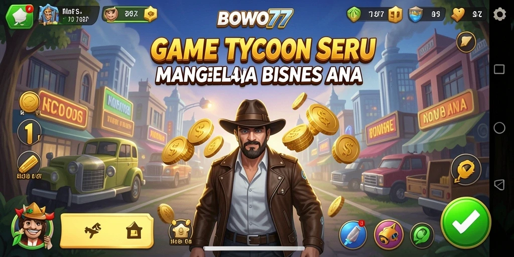 Screenshot gameplay BOWO77 yang menunjukkan pengelolaan bisnis yang seru.