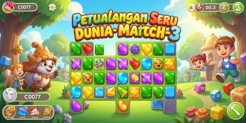 Tampilan gameplay Match-3 C0077 yang penuh warna dan menantang.