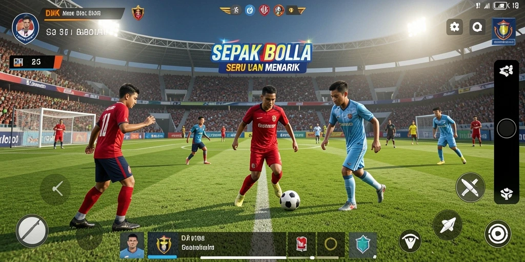 Gambaran gameplay DKK dengan aksi seru di lapangan sepak bola.