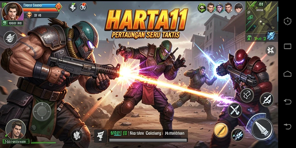 Screenshot HARTA11 menunjukkan pertarungan intens di arena.