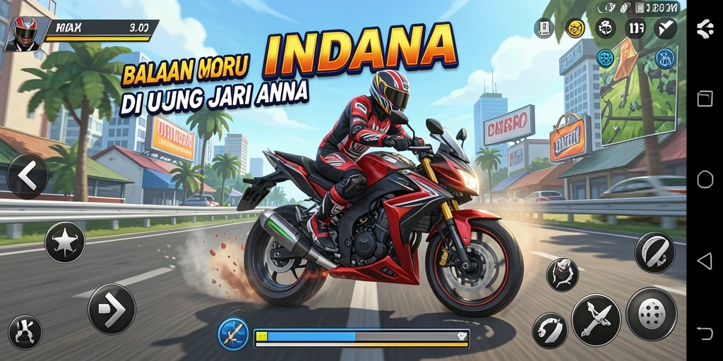 Tampilan seru gameplay balapan motor di INDAAA.