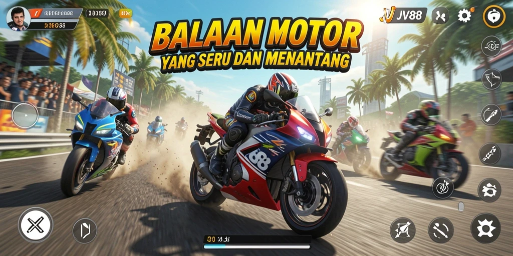 Tampilan gameplay seru balapan motor di JV88.