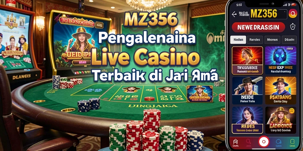 Screenshot gameplay MZ356 yang menunjukkan dealer langsung dan suasana kasino.