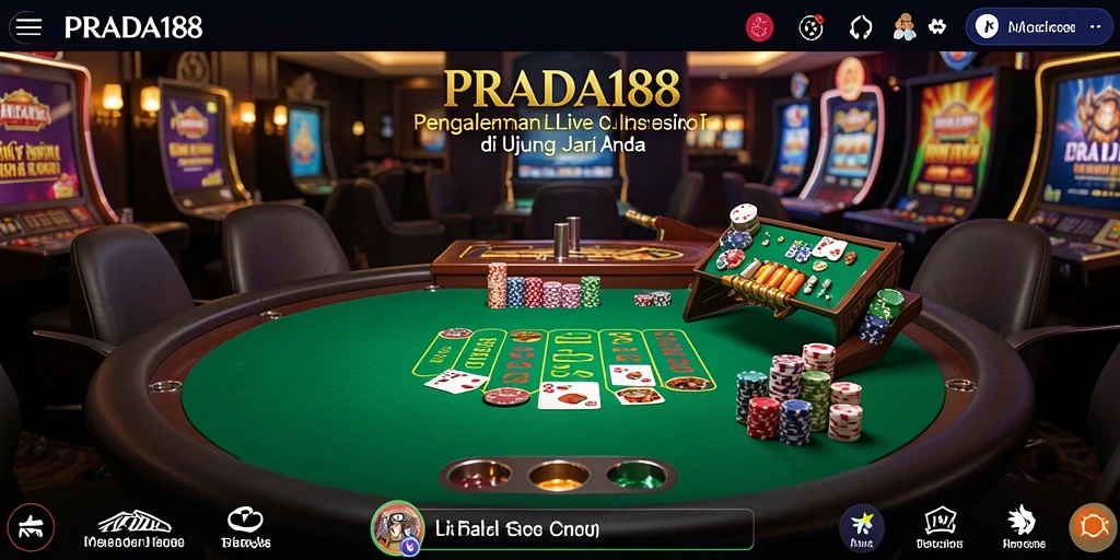 Screenshot gameplay <strong>PRADA188</strong> menampilkan dealer langsung dan suasana kasino yang nyata.