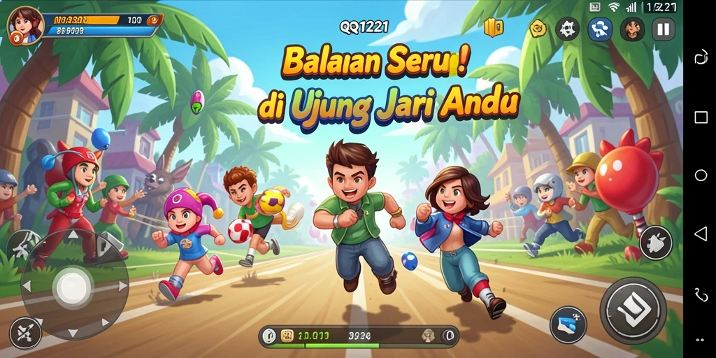 Tampilan gameplay QQ1221 saat balapan dengan kendaraan cepat.