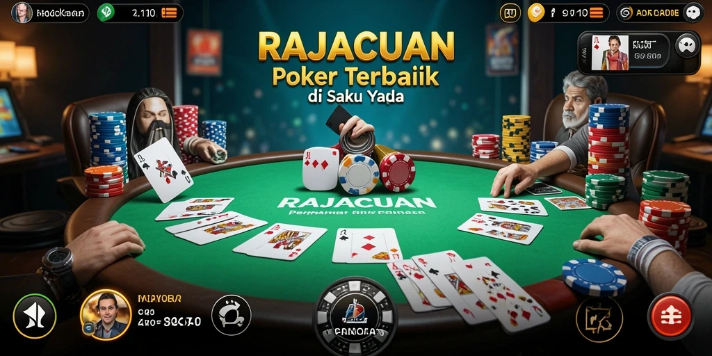 Screenshot gameplay RAJACUAN menunjukkan pelbagai strategi judi Poker.