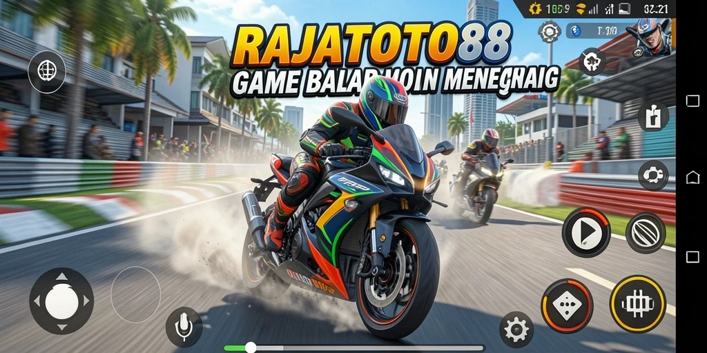 Screenshot RAJATOTO88 menampilkan aksi balap motor yang seru.
