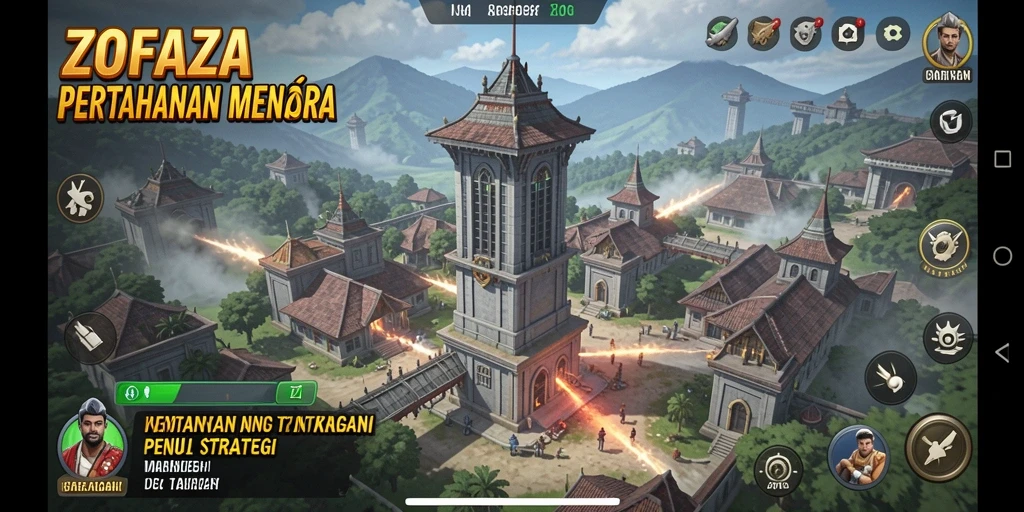 Menampilkan gameplay ZOFAZA dengan strategi Tower Defense yang menarik.